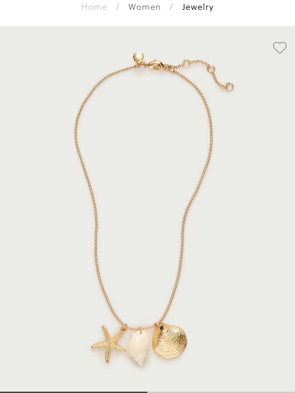 J. Crew Gold Sea Charm Necklace with Starfish, Shell and Disc